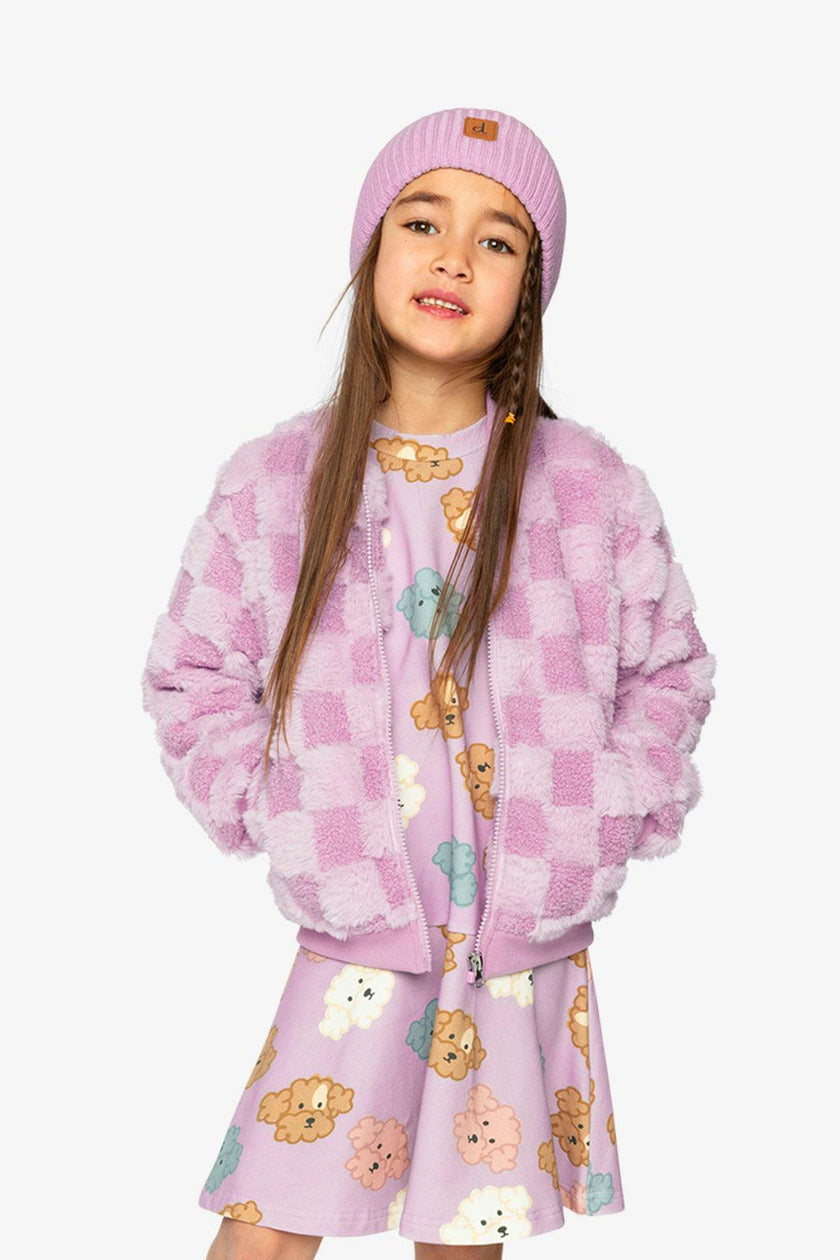 Faux Fur Jacquard Bomber Jacket Violet