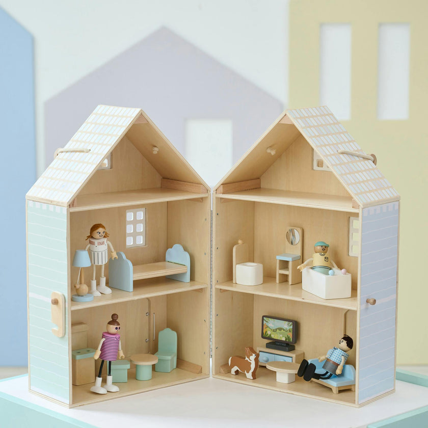 Olivia's Little World The Lovely Townhouse Wooden Carry-On Dollhouse With 18 Accessories