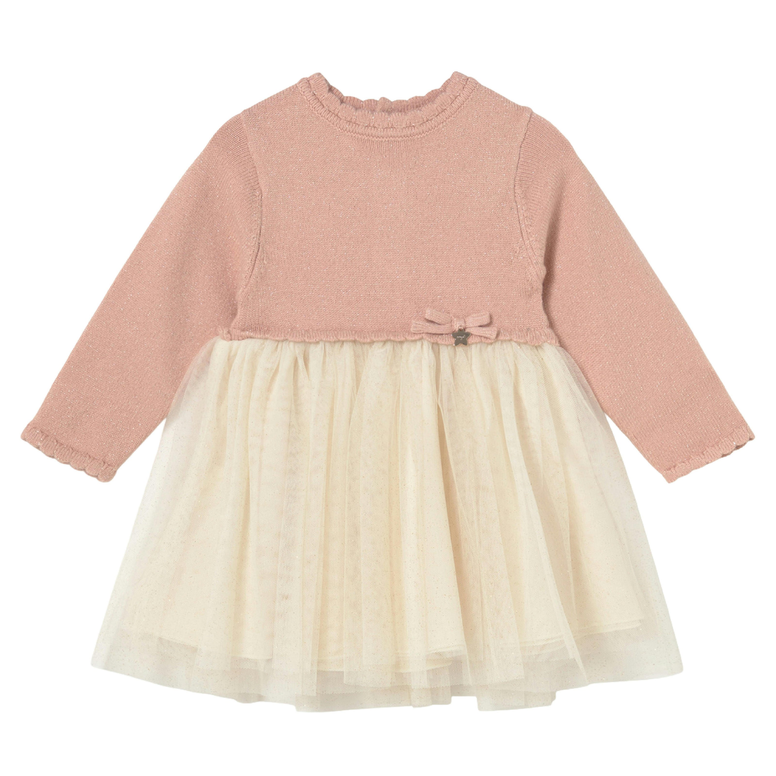 Pink Knit & Tulle Baby Dress