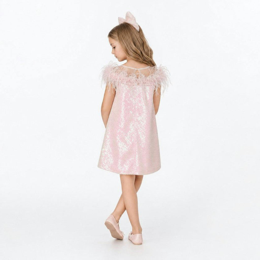 Iridescent Stardust Pink Sequin Birthday Dress for Girls