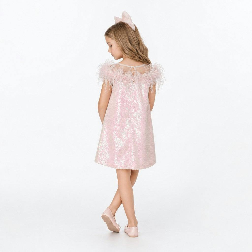 Iridescent Stardust Pink Sequin Birthday Dress for Girls