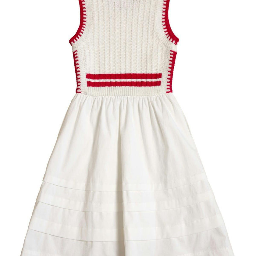 Mini Lisbon Dress in Ivory & Firework Red