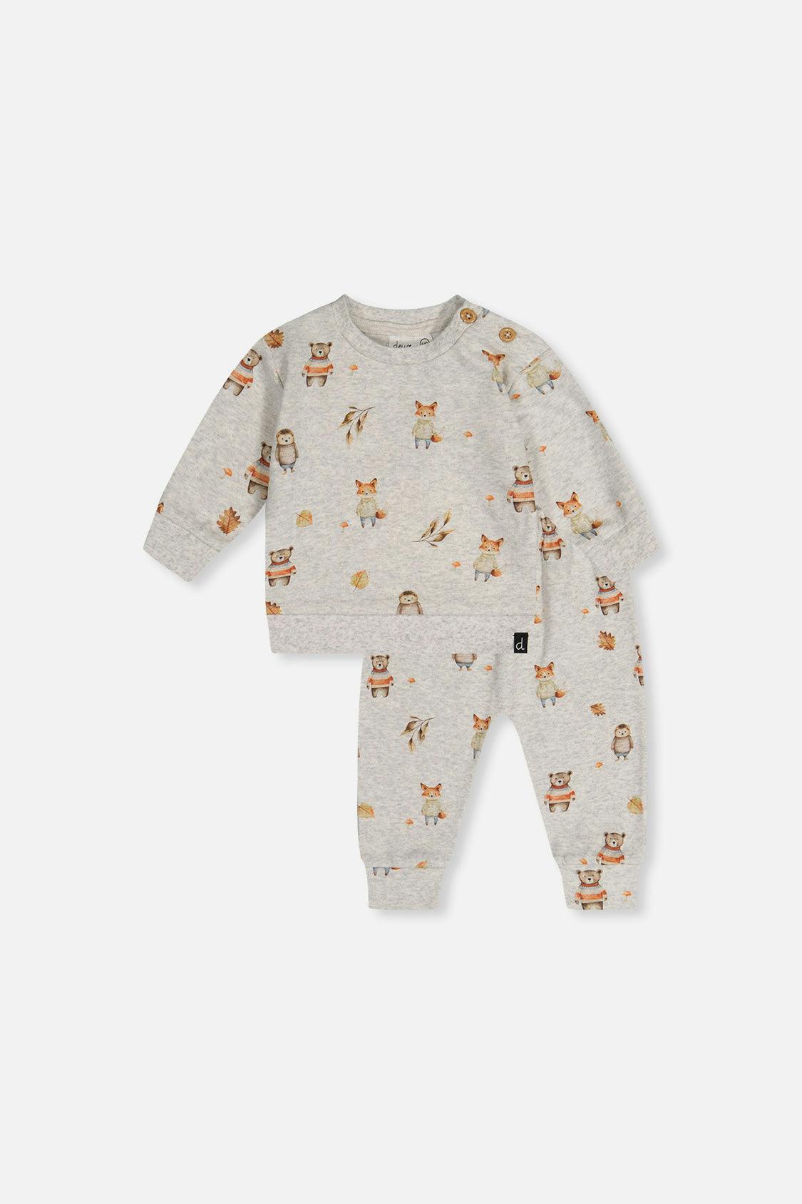 Organic Cotton Pants And Top Set Beige Animal Print