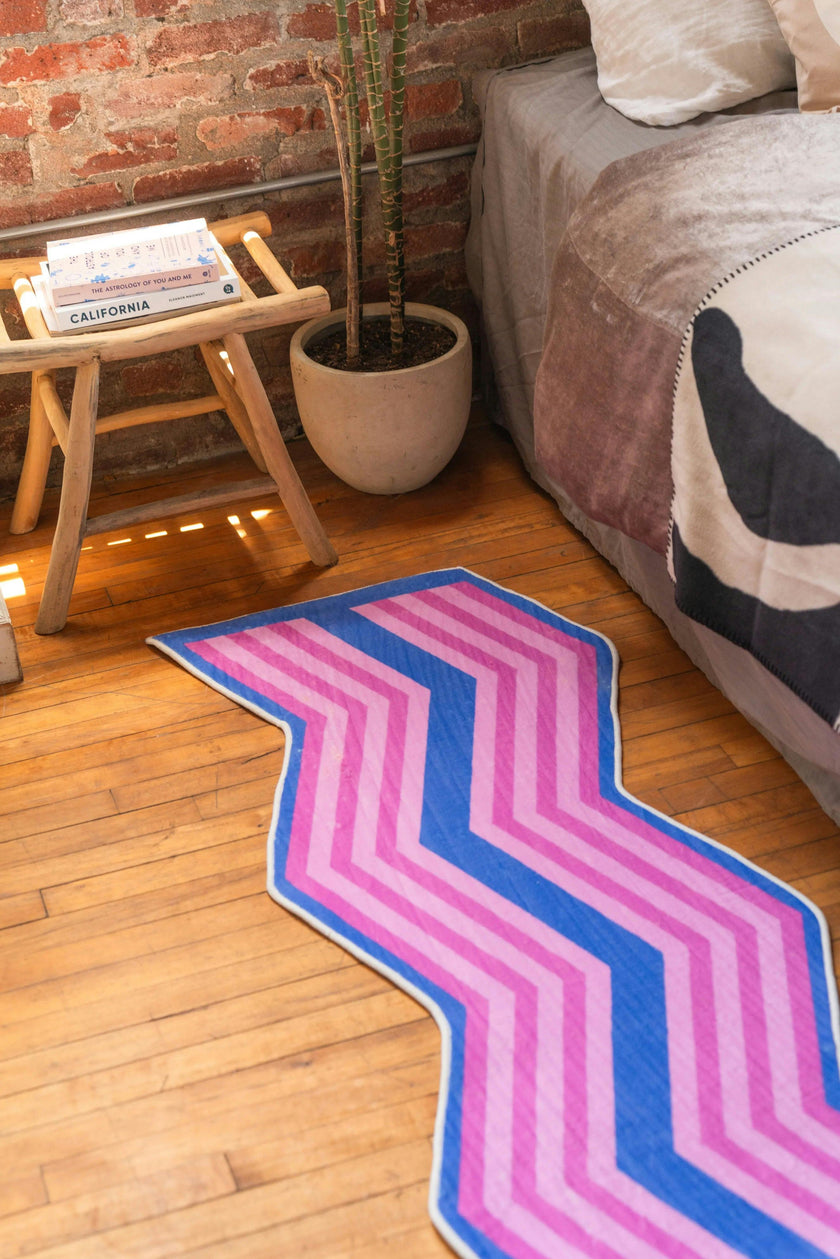 Pink Blue Zigzag Wave Rug by Jakob Mizrahi