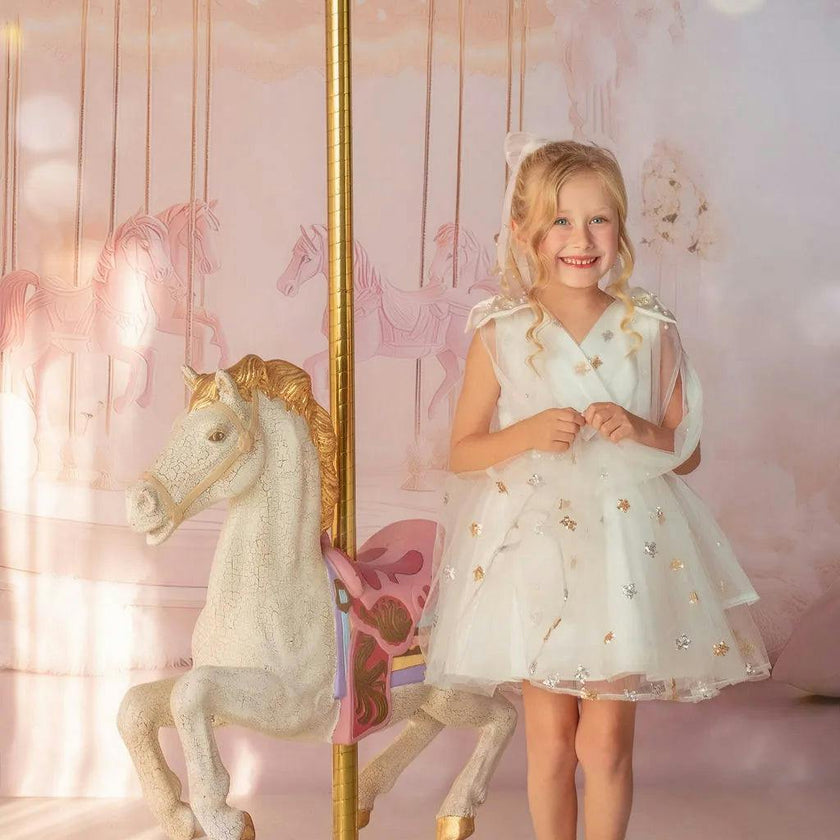 Stardust Embroidered White Tulle Party Dress