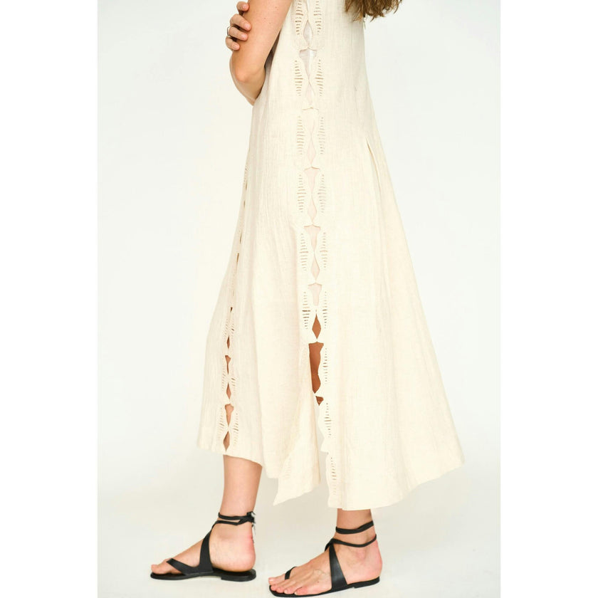 Barcelona Dress in Oat Marine Eyelet