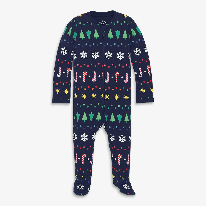Baby organic zip footie in rainbow fair isle
