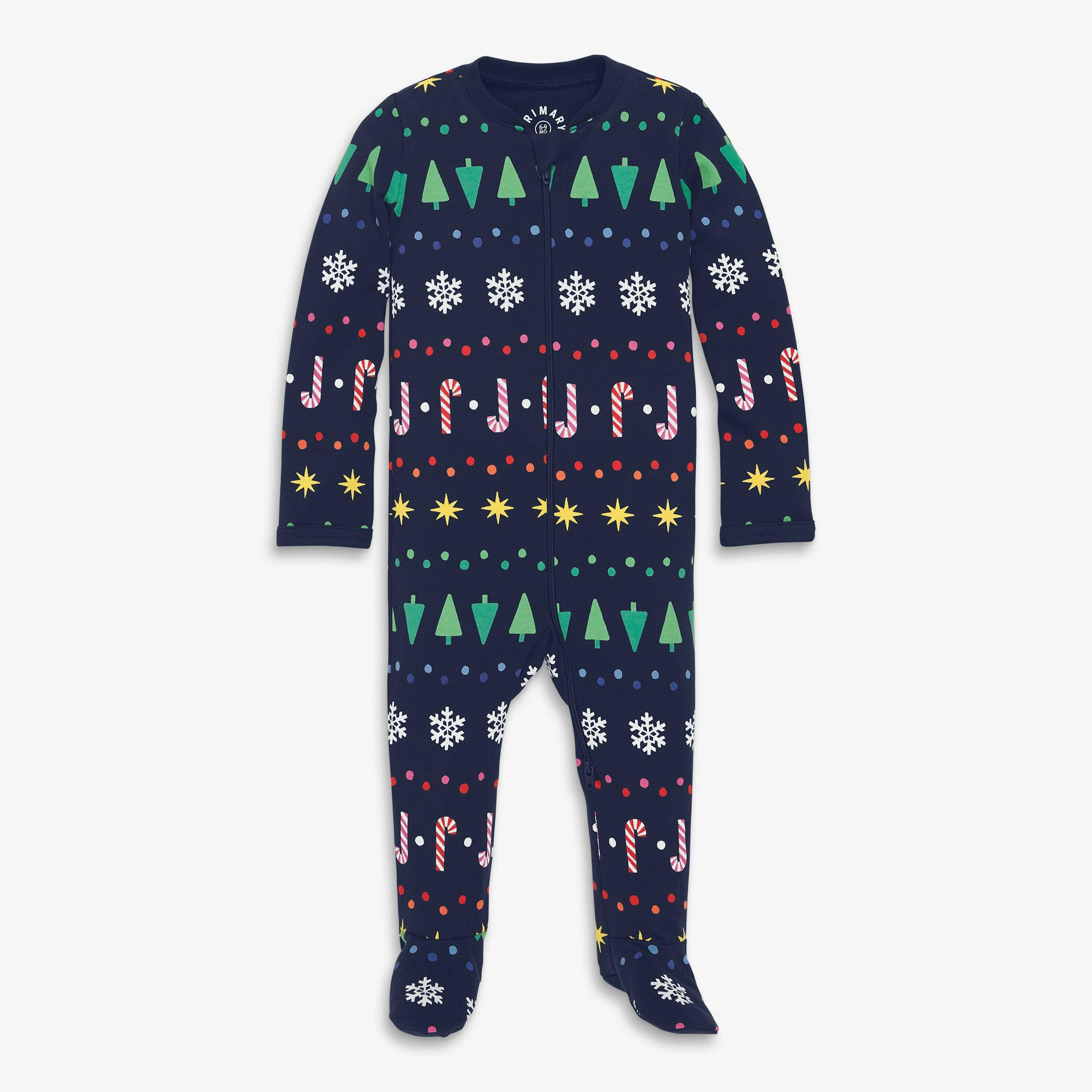 Baby organic zip footie in rainbow fair isle