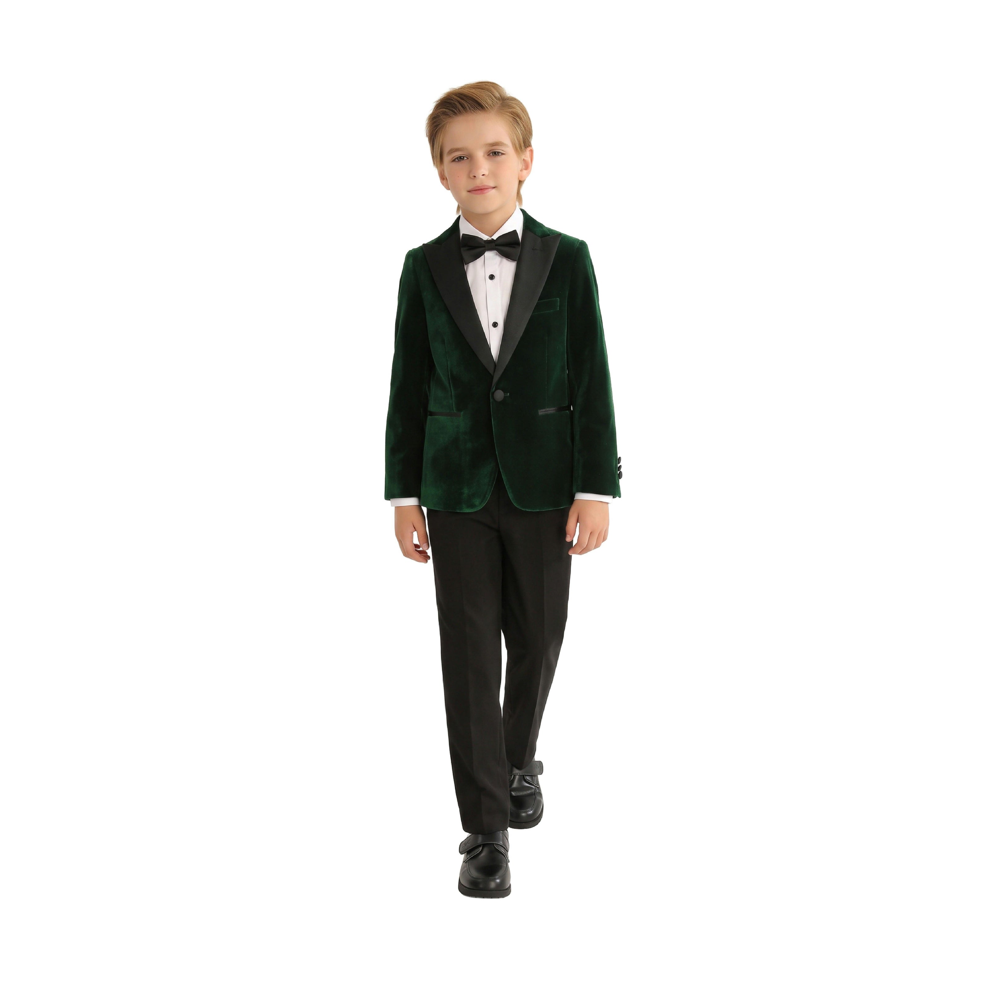 Green Velvet Suit with Black Accents