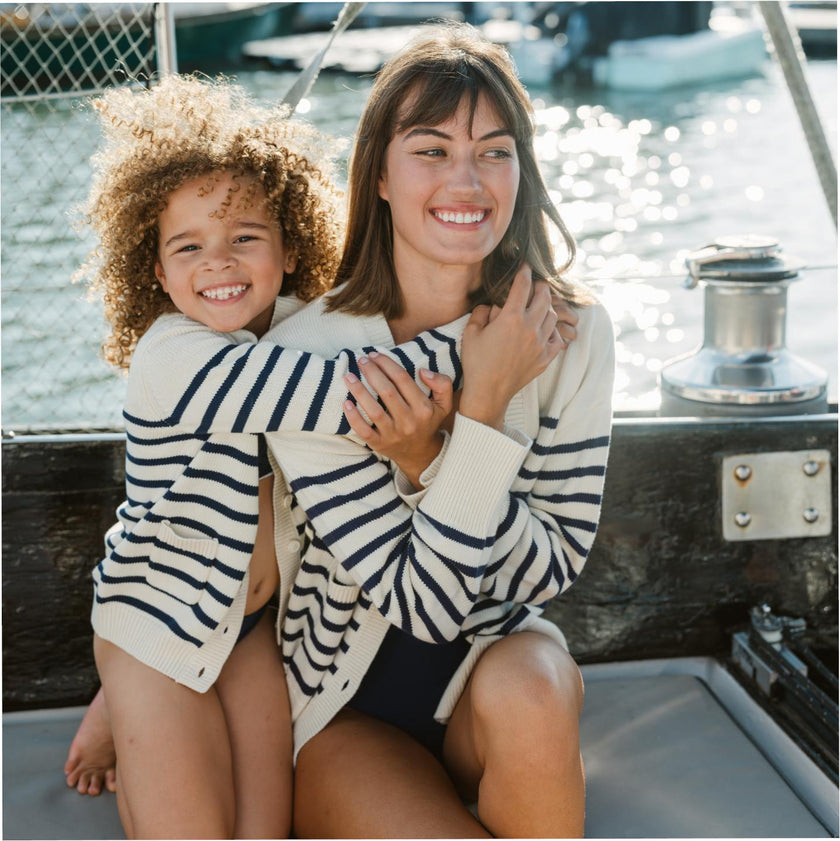 Kids Breton Stripe V-Neck Knit Cardigan
