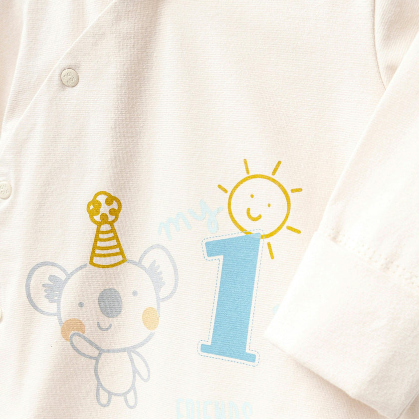 Cream First Graphic Babygrow & Hat