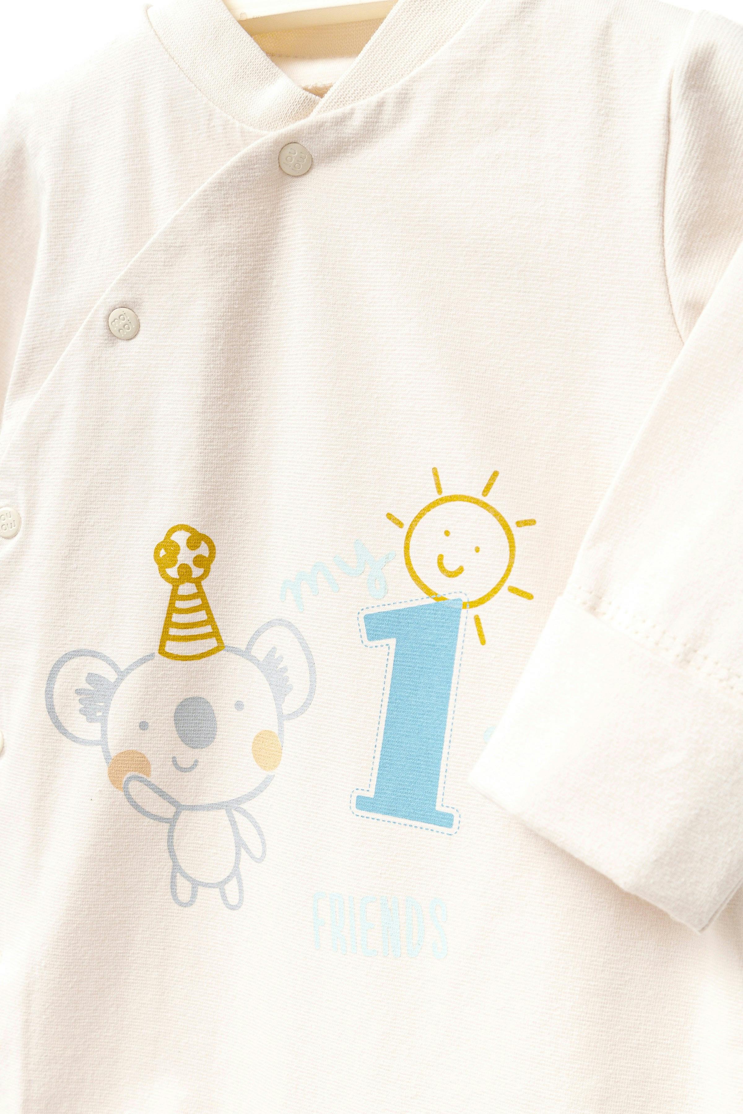 Cream First Graphic Babygrow & Hat