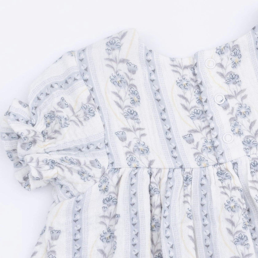 Kimberly Floral Stripe - Smocked Ruffle Bubble with Skirt