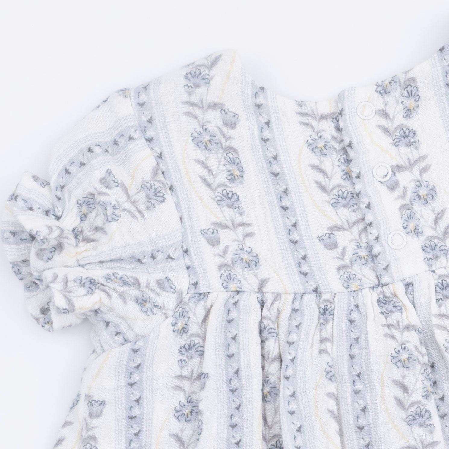 Kimberly Floral Stripe - Smocked Ruffle Bubble with Skirt