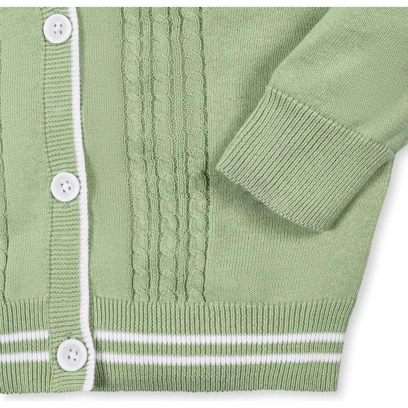 Organic Cable Cardigan Sweater with Tipping, Green