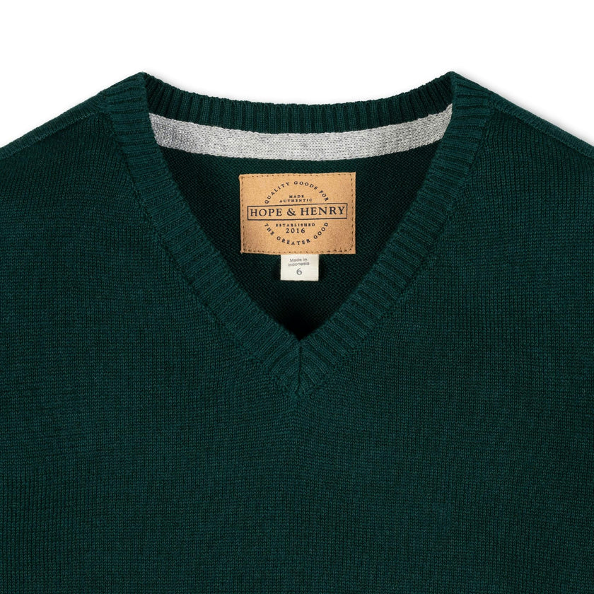 Organic V-Neck Sweater with Elbow Patches