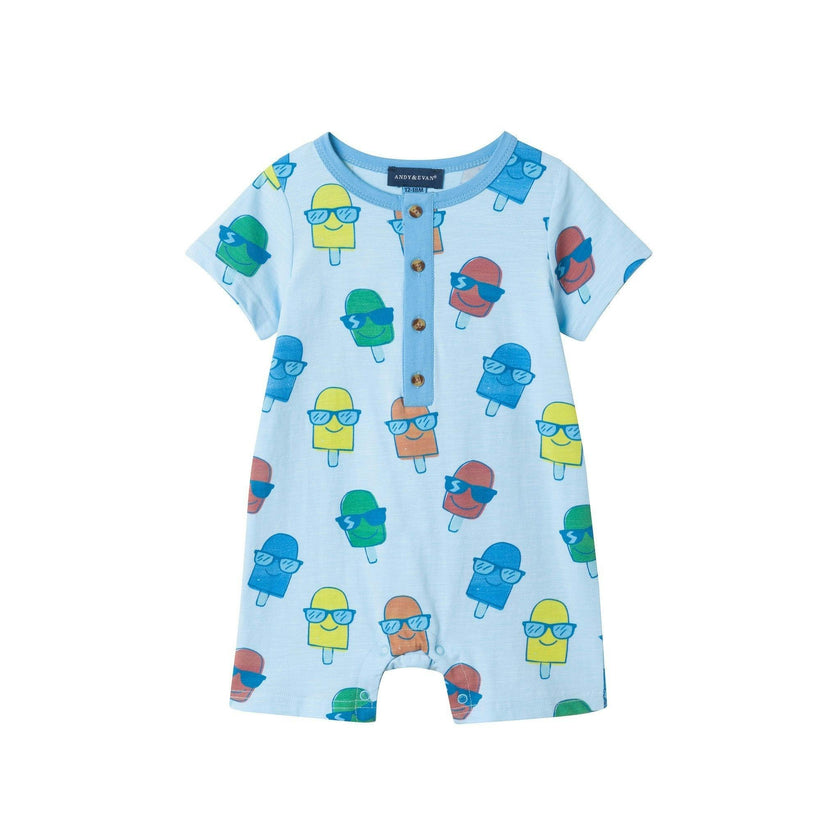 Infant Boys Henley Romper & Bib Set | Blue Ice-Pops