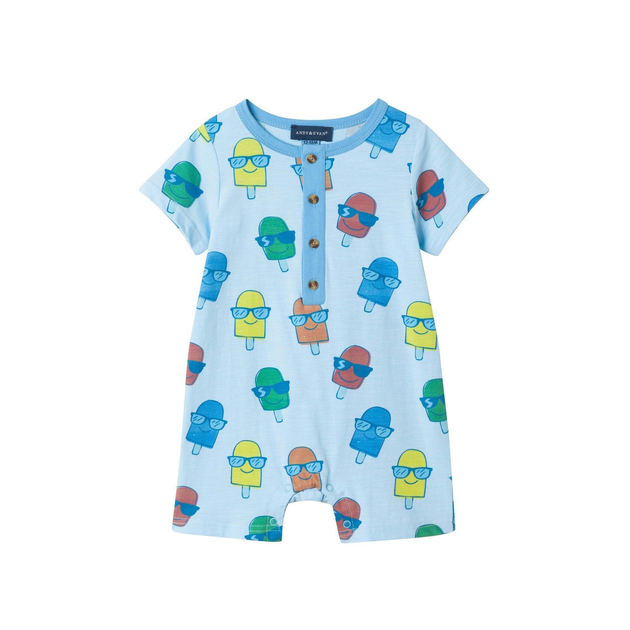 Infant Boys Henley Romper & Bib Set | Blue Ice-Pops