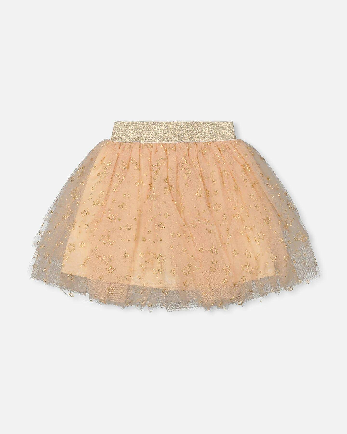 Multi Layer Glittering Mesh Skirt Beige