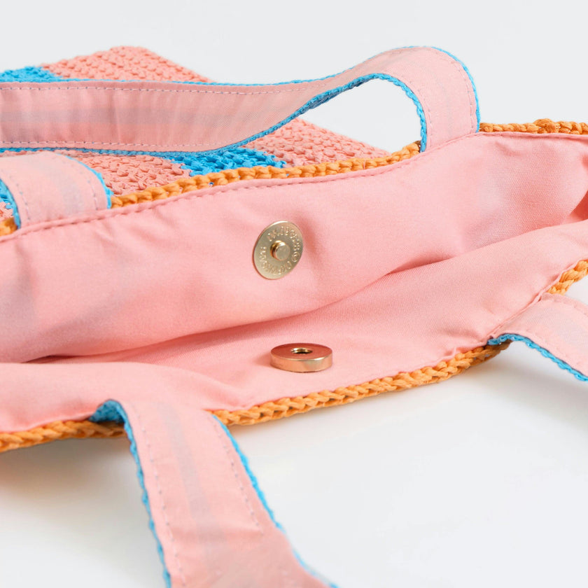 Striped Raffia Happy Tote Bag