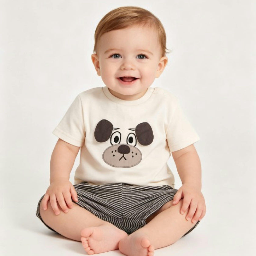 Beige Dog Stripe Set
