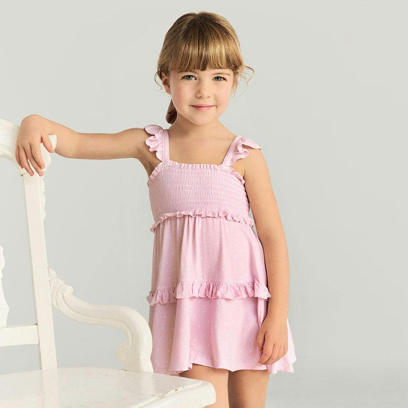 Caroline Dot Smocked Babydoll Dress