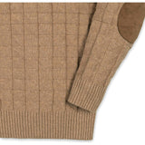 Organic Long Sleeve Henley Pullover Sweater with Elbow Patches, Beige