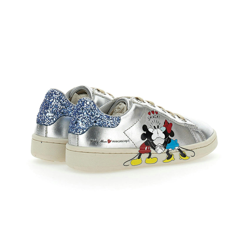 Silver Mickey + Minnie Glitter Tab Velcro Sneakers