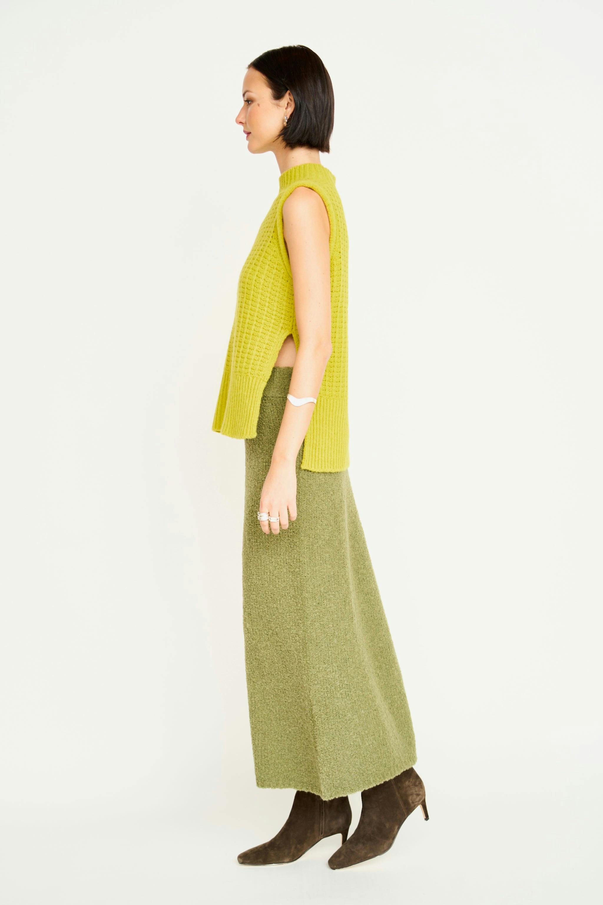 Estes Boucle Knit Skirt in Matcha