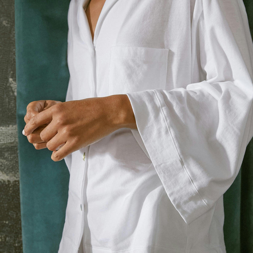 The Olivia Wide Leg Pima Pajama Set in White