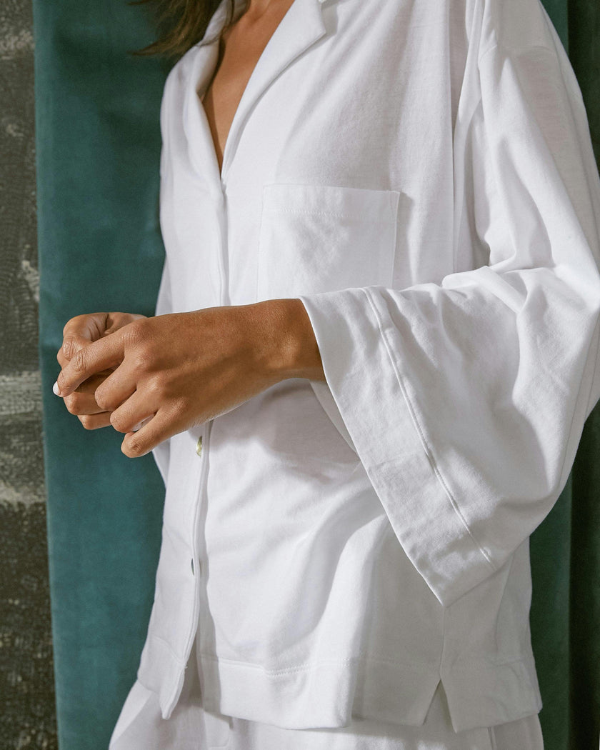 The Olivia Wide Leg Pima Pajama Set in White