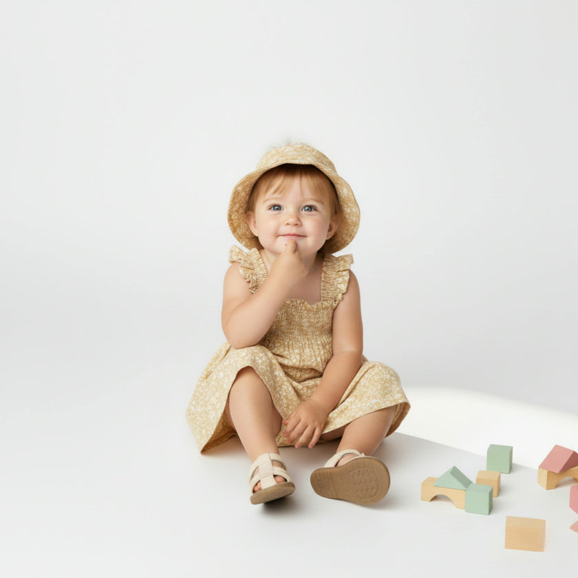 Organic Bucket Sun Hat - Yellow Blossom