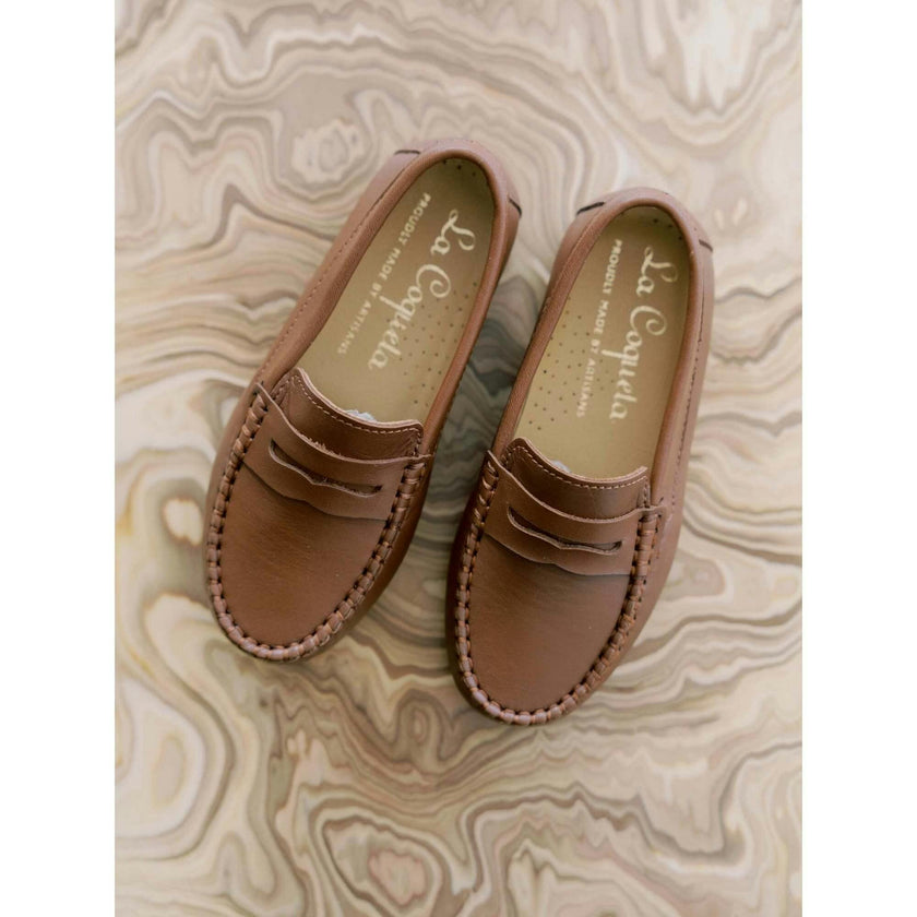 Tan Leather Boy Loafer Shoes