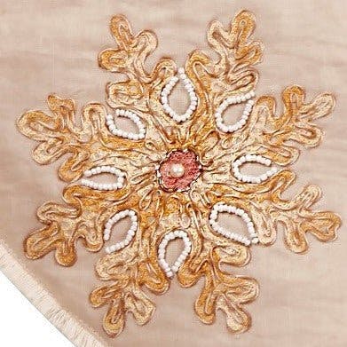 Handmade Pastel Snowflakes Linen Christmas Tree Skirt Natural 60"