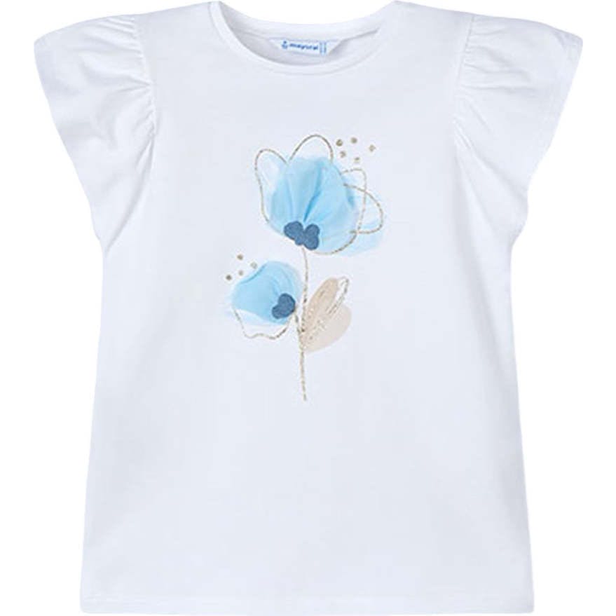 Cotton Blue Floral Detail T-Shirt
