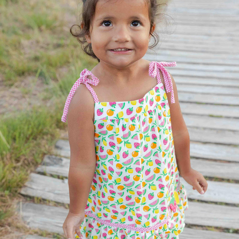 Printed Seersucker Dress With Fruit