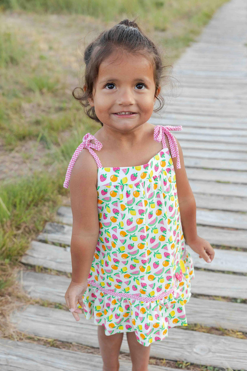 Printed Seersucker Dress With Fruit