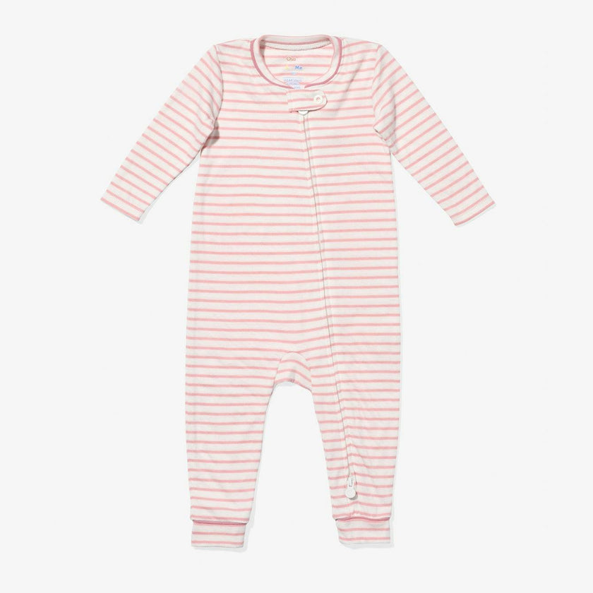Ziggy Zip Romper, Dusty Rose Mini Stripe