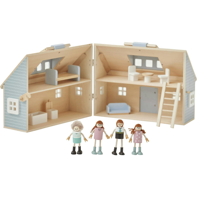 Quaint Little Cottage Portable Dollhouse - Powder Blue/Wood