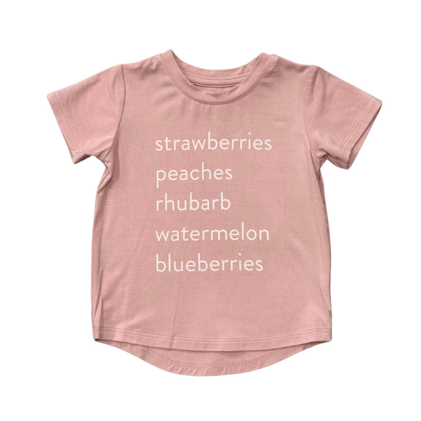 Girl's Short Sleeve Tee in Strawberries Peaches