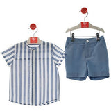 Blue Stripe Shirt & Shorts Set, Blue