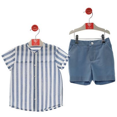 Blue Stripe Shirt & Shorts Set, Blue