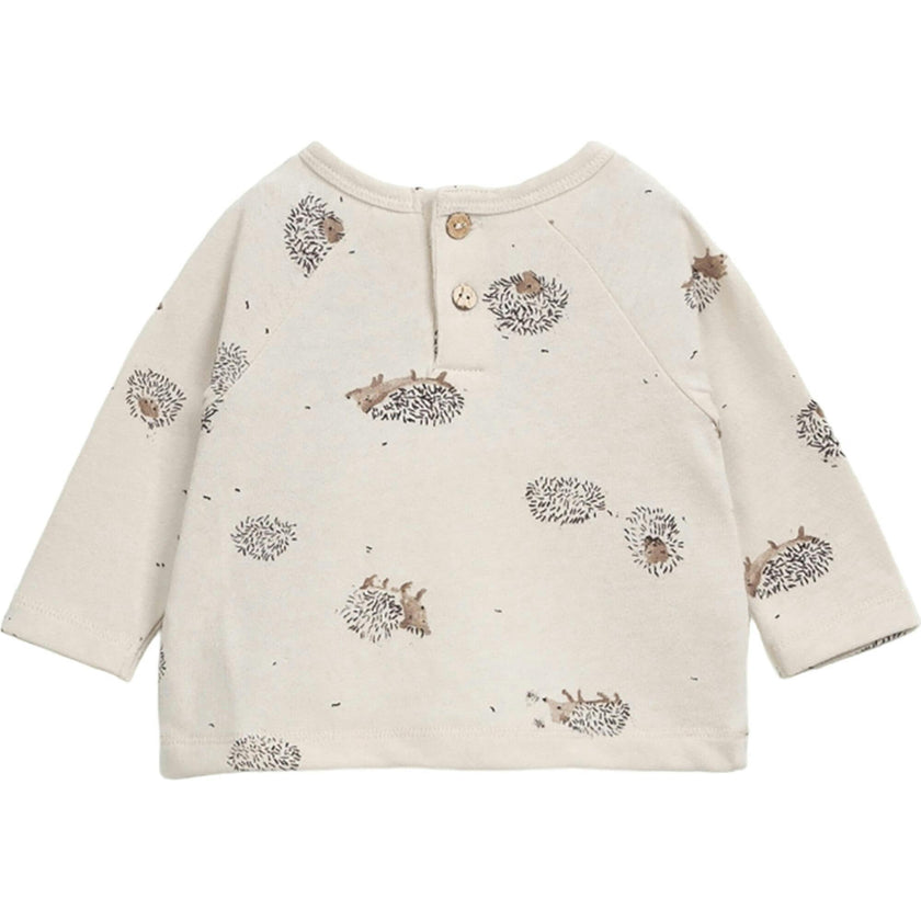 Print Crew Neck Long Sleeve Back Button T-Shirt