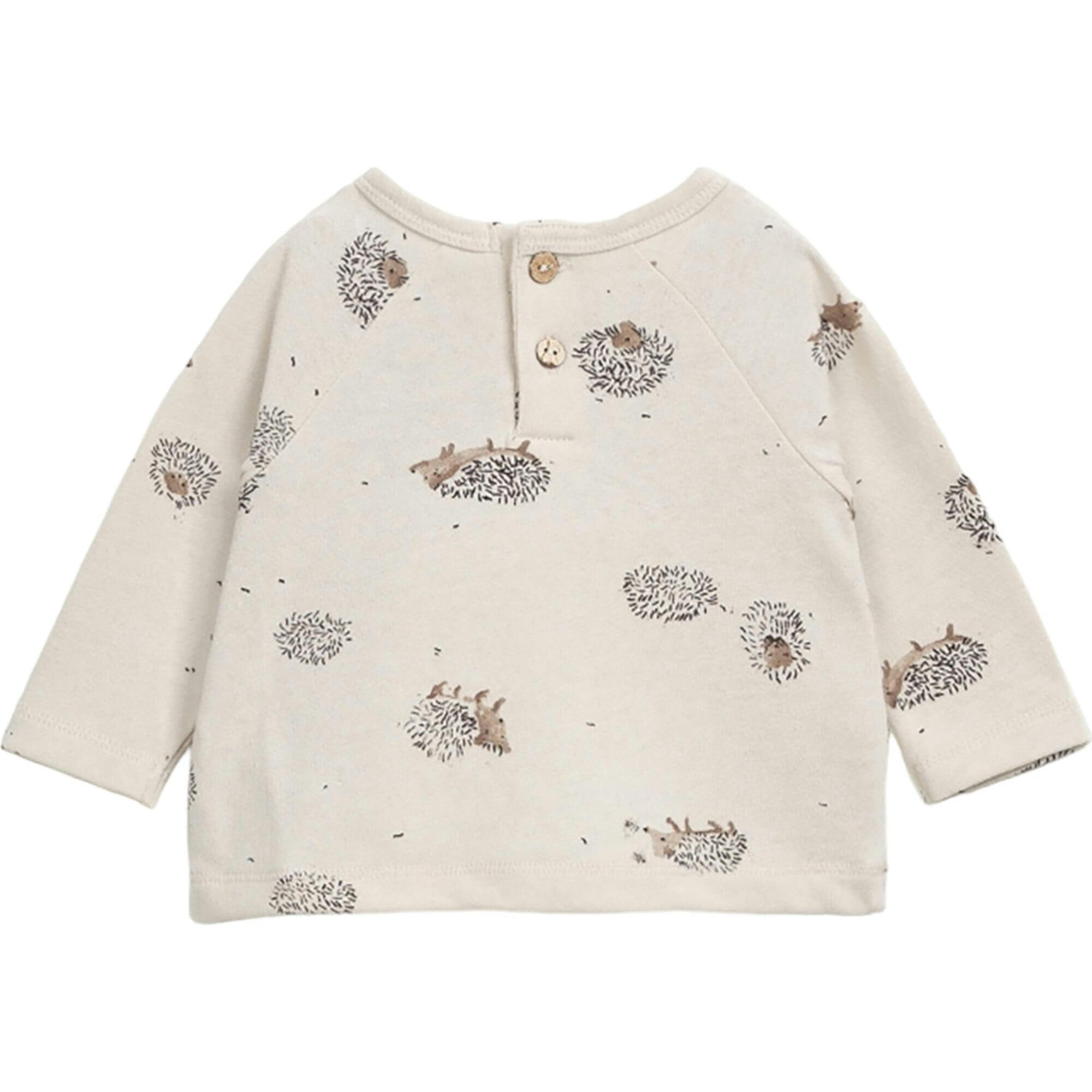 Print Crew Neck Long Sleeve Back Button T-Shirt