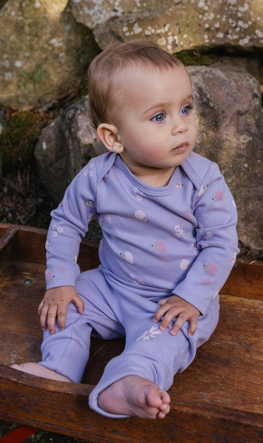 Organic Cotton Onesie Purple Hedgehog Print