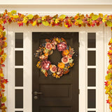 Faux 28 Inch Peony & Pumpkin Wreath with Pine Cones
