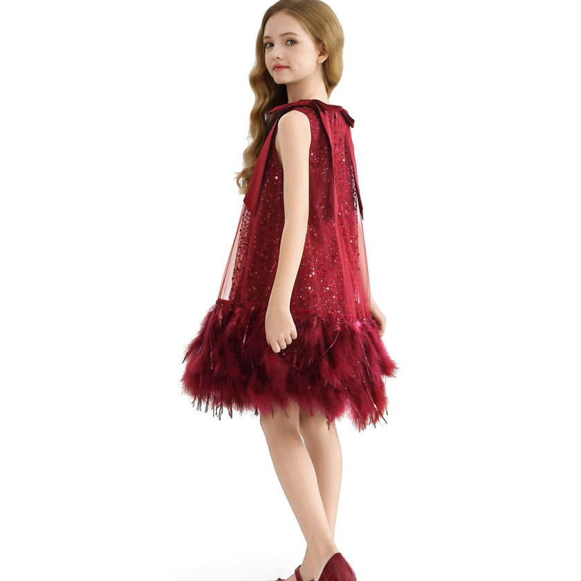 Red Sequin Feather Dress