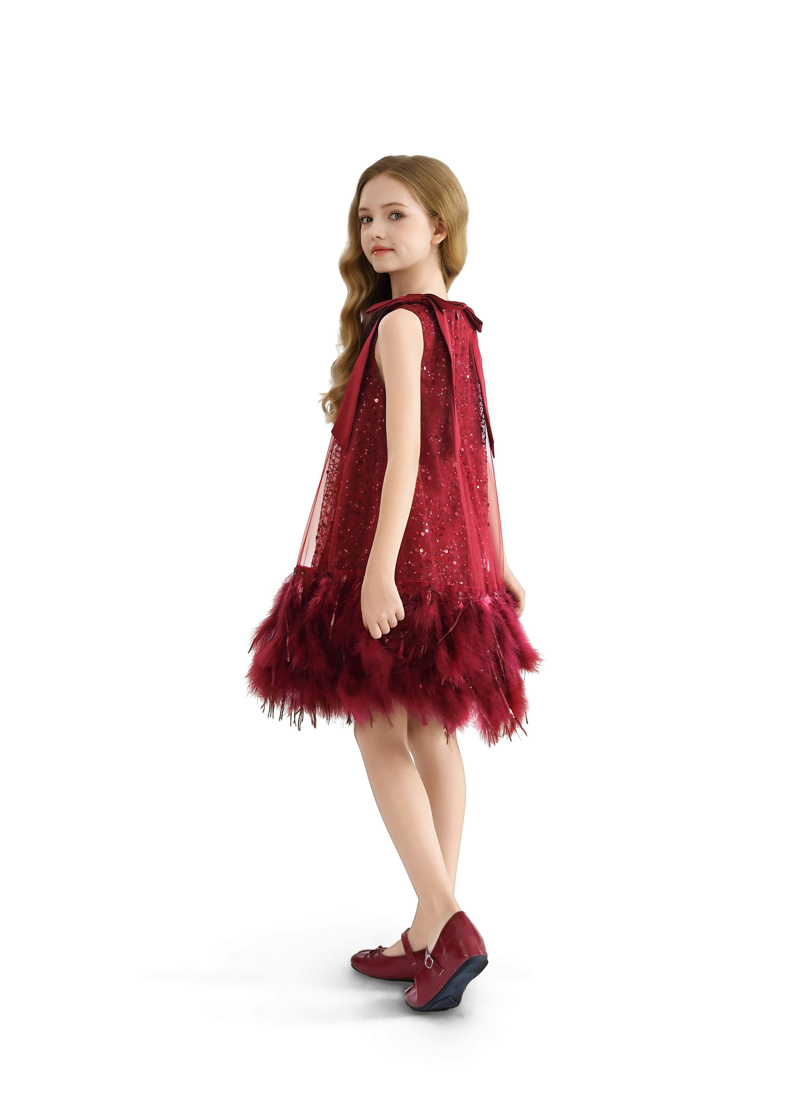 Red Sequin Feather Dress
