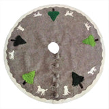 Cream Dogs and Green Trees Christmas Tree Skirt Gray Hand Felted Wool - 60" / 72"