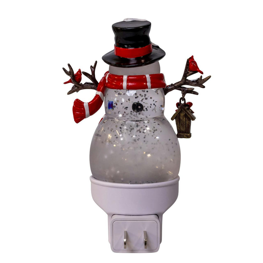 Kurt Adler Snowman With Red Scarf & Cardinal Spinning Glitter LED Night Light
